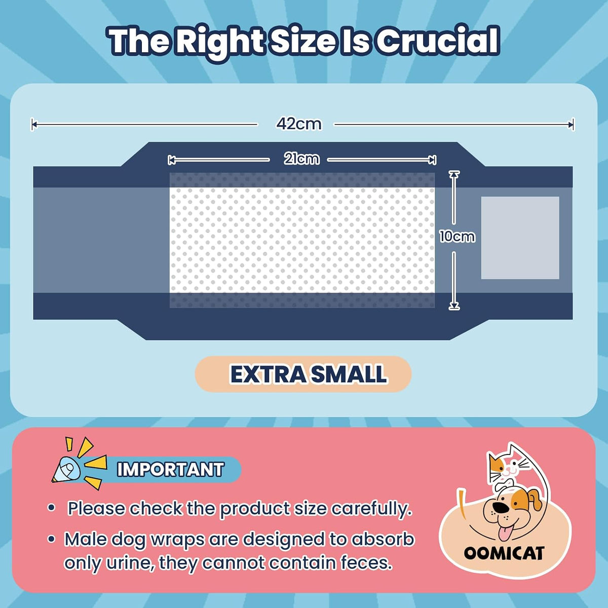 Close up view of the color changing wetness indicator on Oomicat male pet diapers.