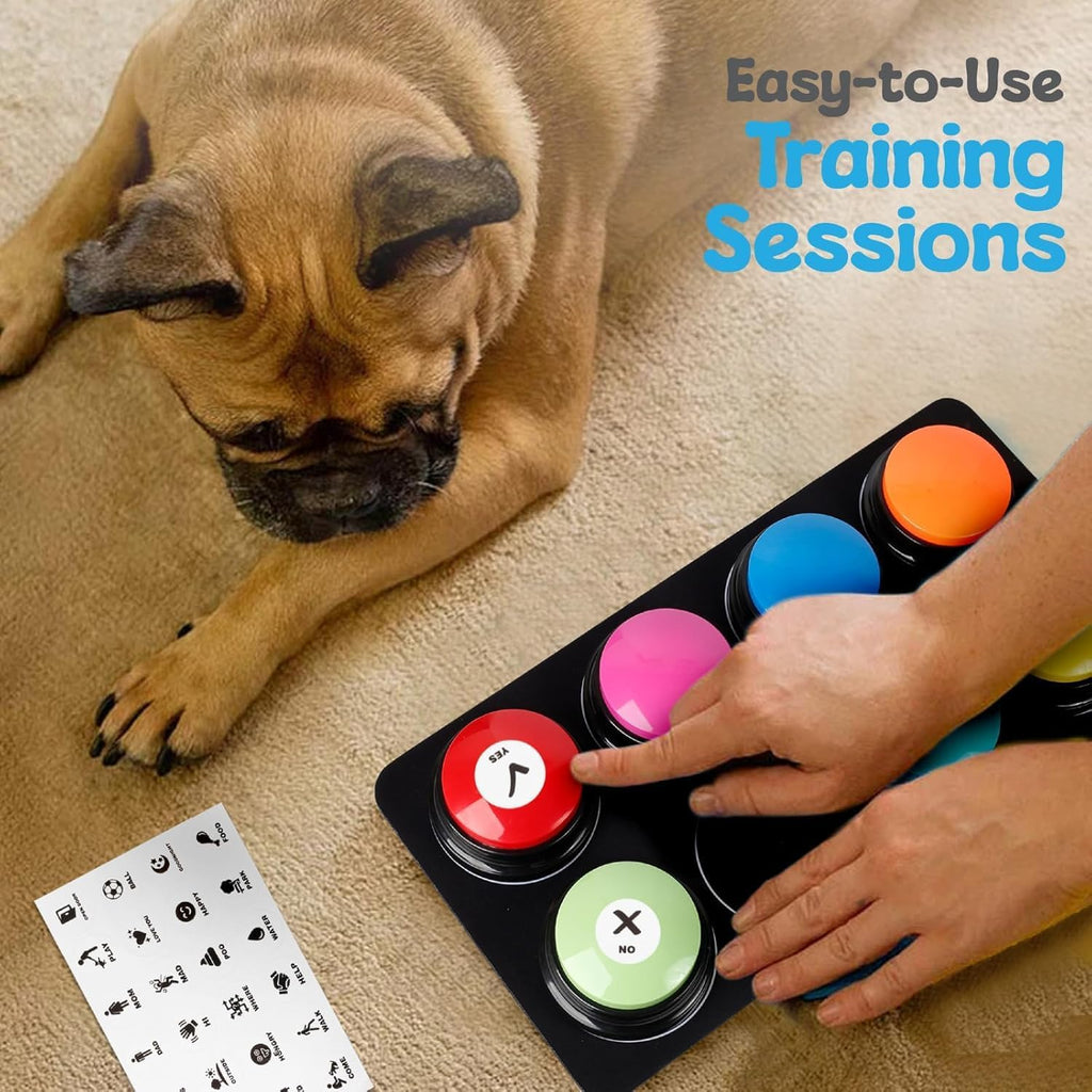 Owner recording clear voice command onto pet speech button module