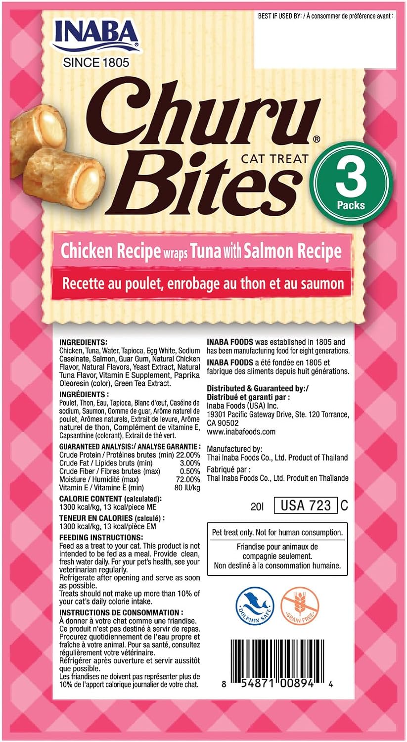 Inaba Churu Bites tuna with salmon recipe individual packaging layout