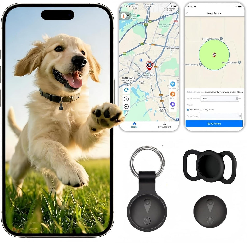 Fecisumkeji GPS Pet Tracker front view showing compact design for dogs and cats.
