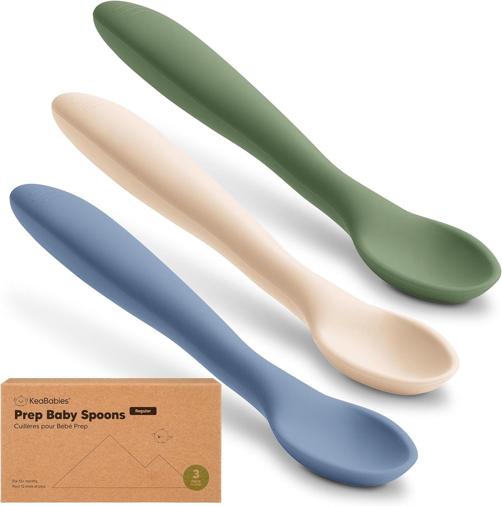 KeaBabies silicone baby spoons three pack front view for self feeding training.