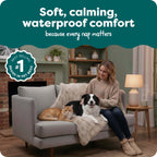 Reversible pet blanket showing long faux fur and velvet textures