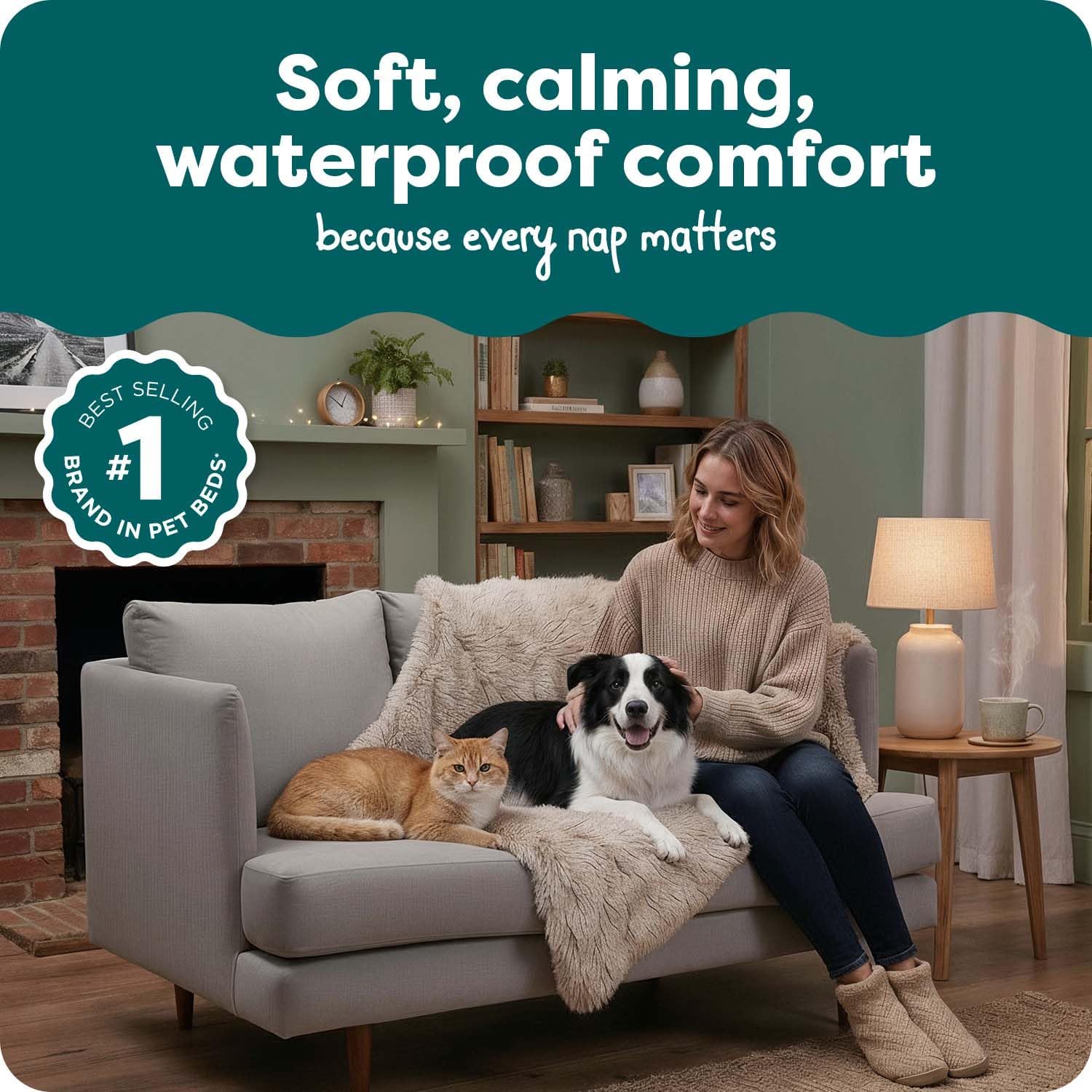 Reversible pet blanket showing long faux fur and velvet textures