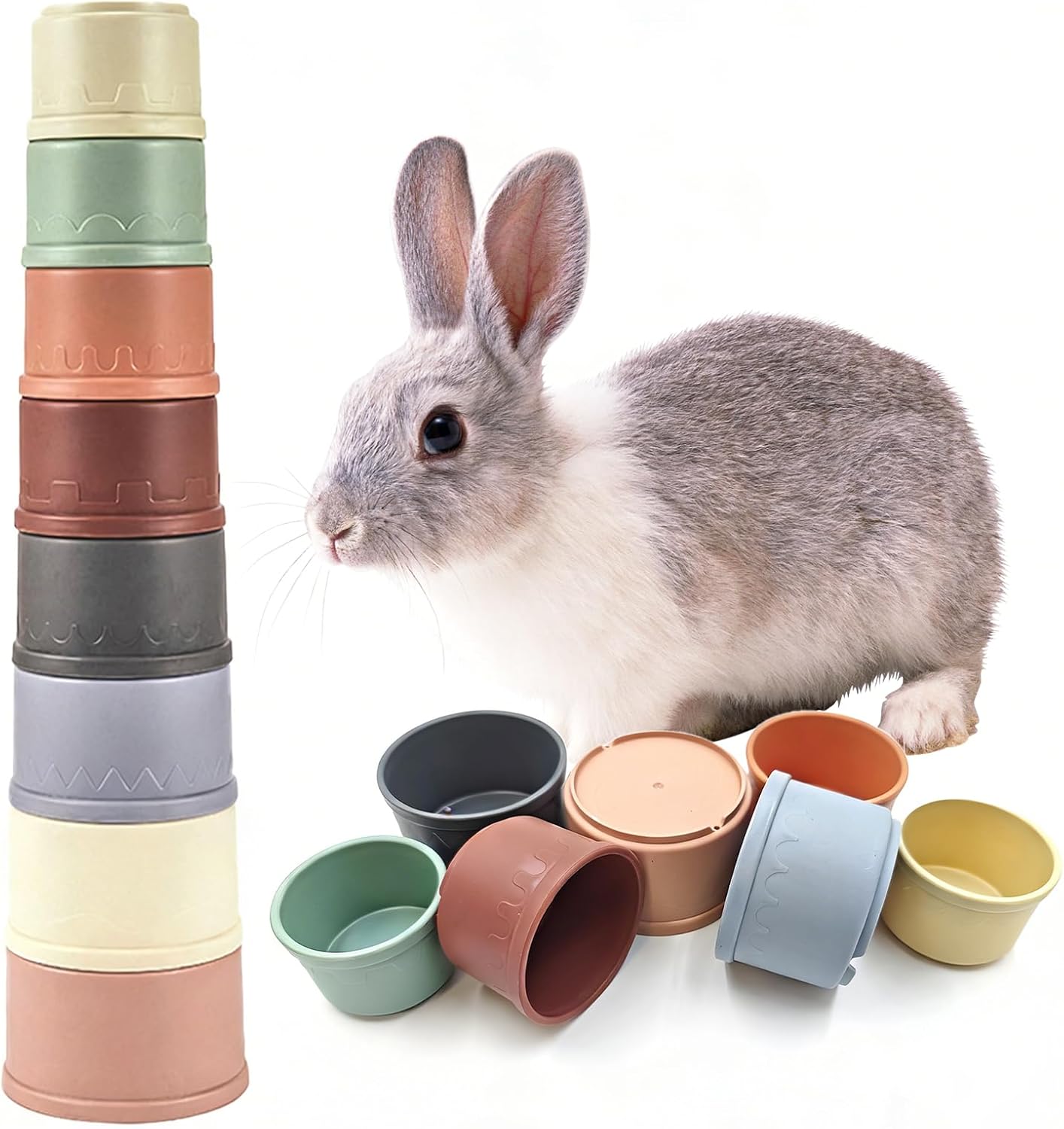 Starfa Lab 8 Piece Stacking Cups front view showing colorful nested layers for small pets.