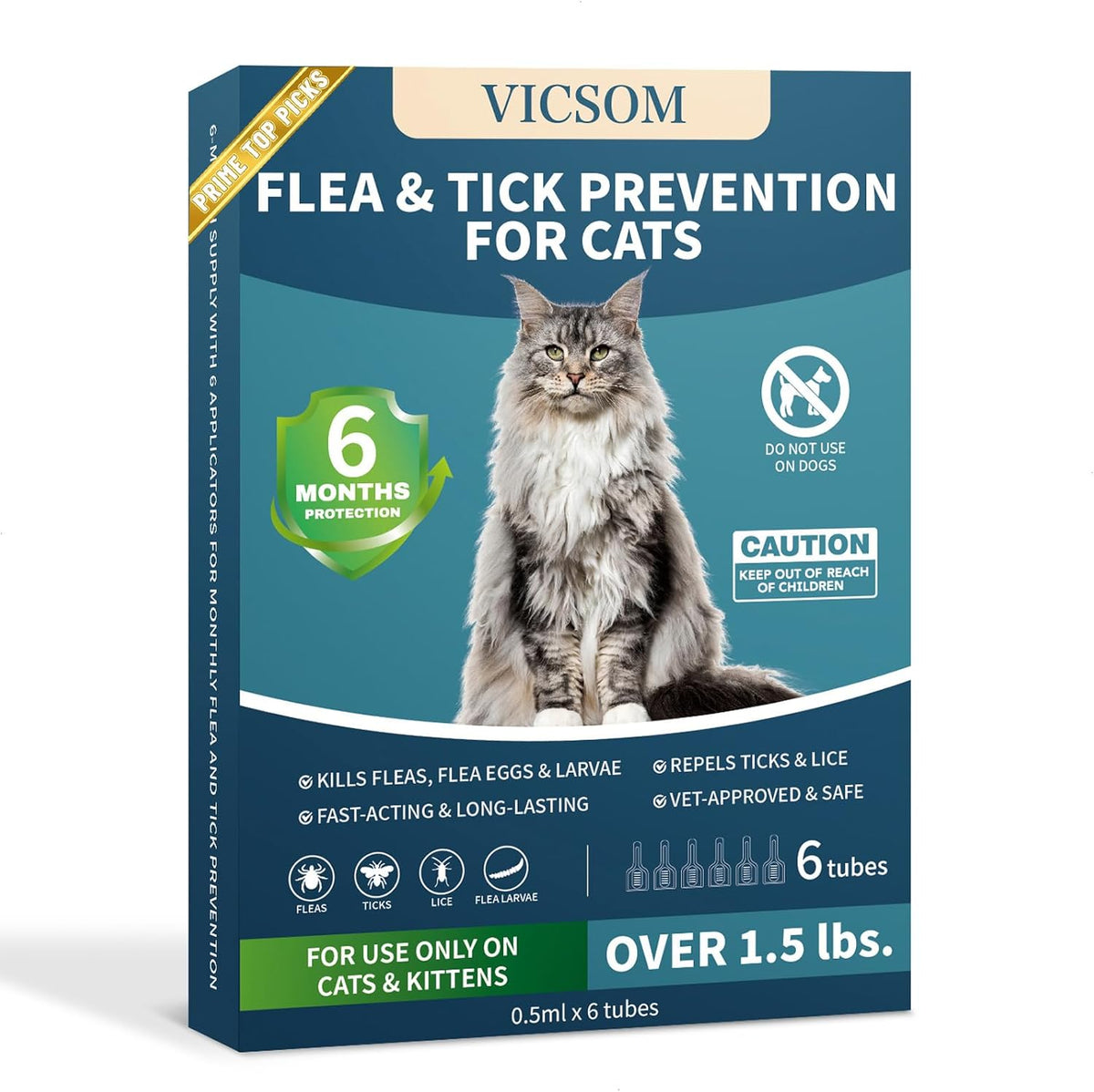 VICSOM flea treatment for cats 6 month supply front view pack packaging