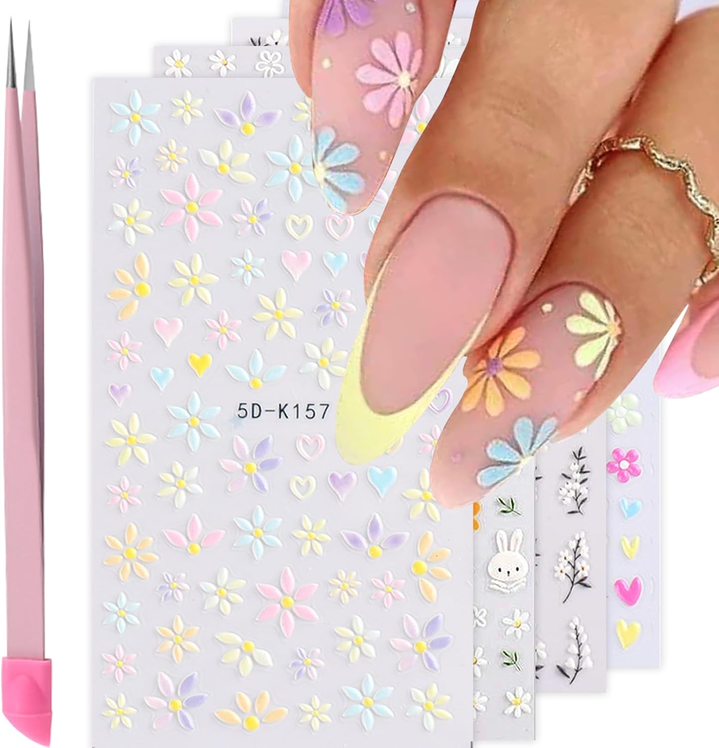 Zeyer 5D embossed flower nail art stickers set front view