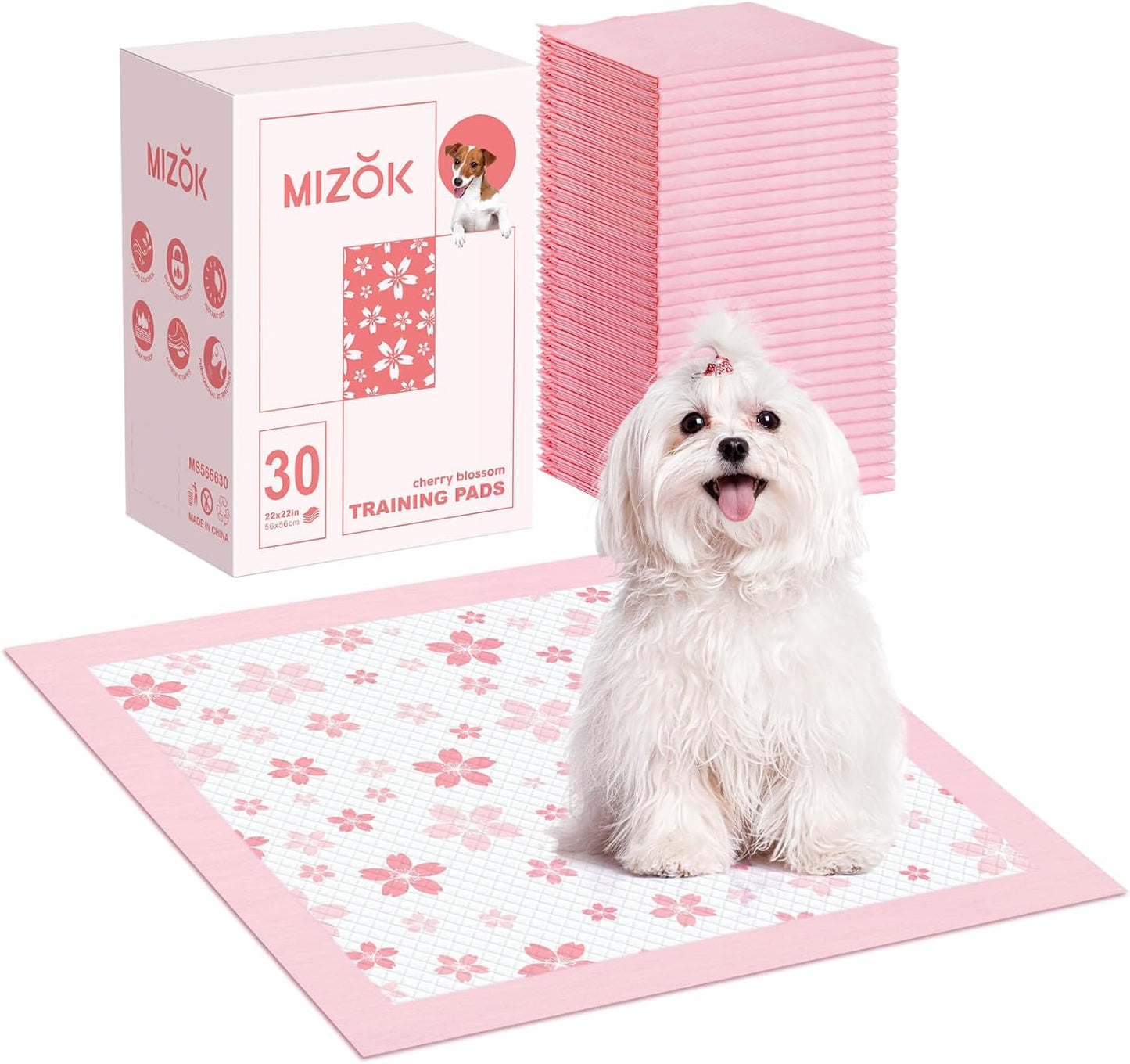 MIZOK Puppy Pads Pink 22x22in, Quick-Dry Puppy Training Pads with Pheromone Attractant, Decorative Cherry Blossom 6-Layer Heavy Duty Leak-Proof Pet Pads, Disposable (50 Count) - Image 13