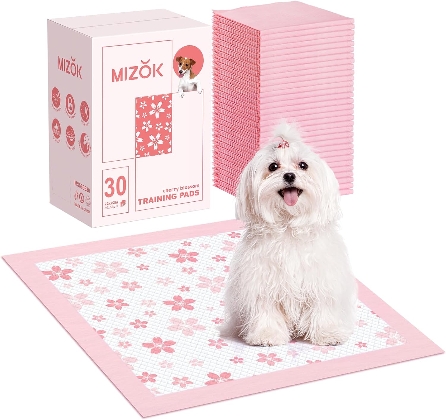 MIZOK Puppy Pads Pink 22x22in, Quick-Dry Puppy Training Pads with Pheromone Attractant, Decorative Cherry Blossom 6-Layer Heavy Duty Leak-Proof Pet Pads, Disposable (50 Count) - Image 13