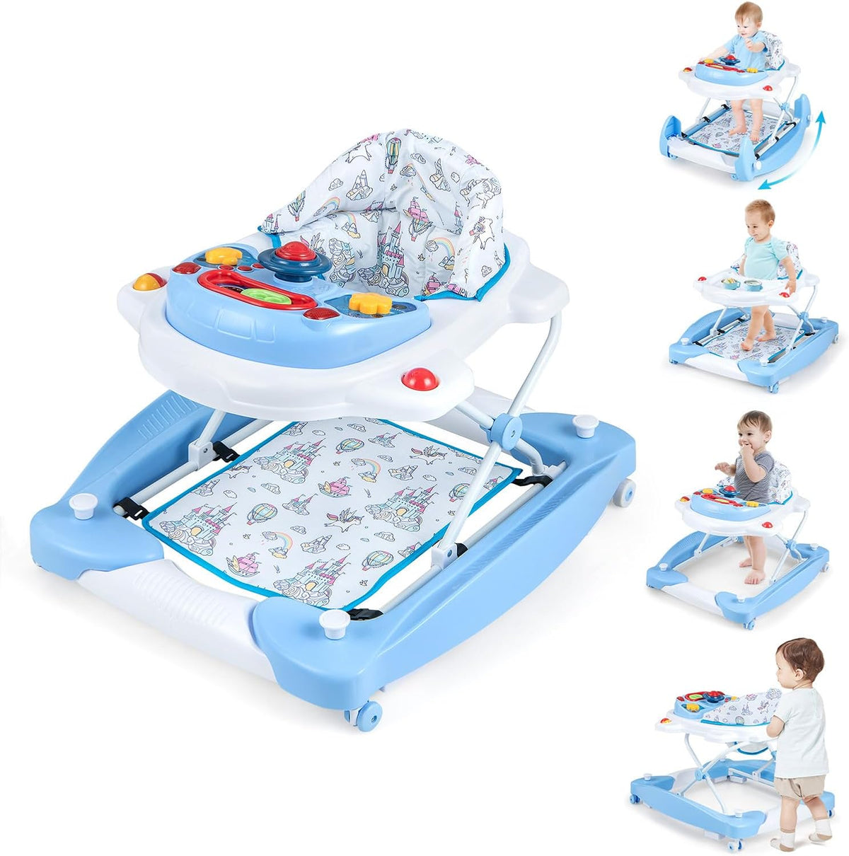 Goplus baby walker front view showcasing blue color and structure