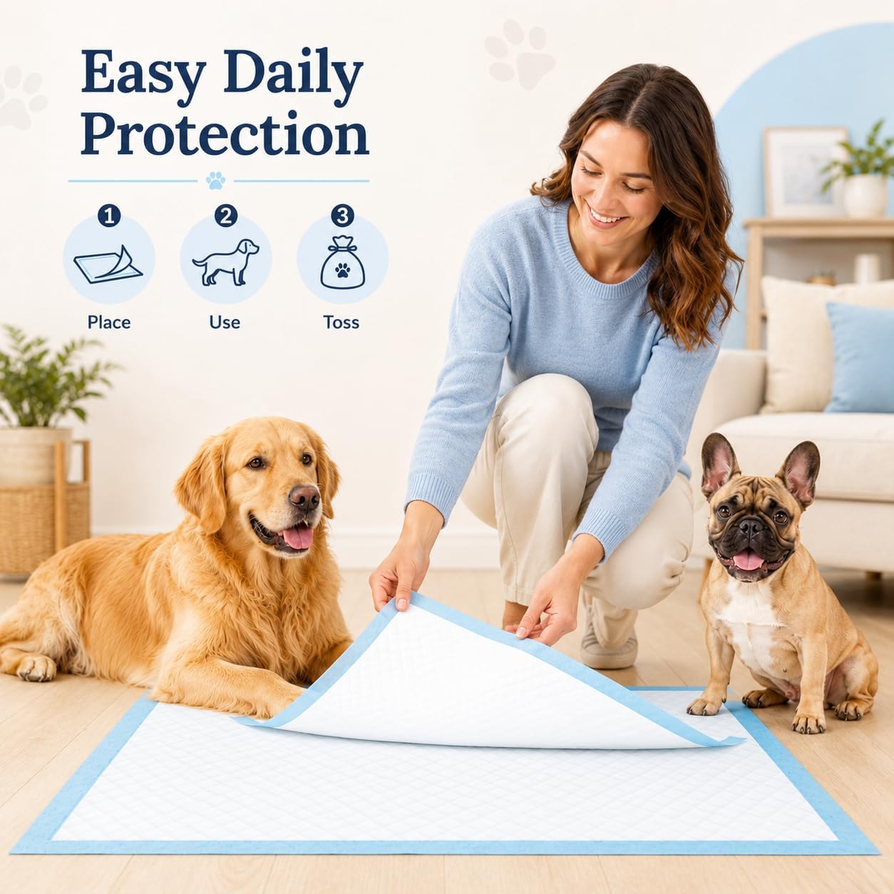 Leak proof polyethylene film backing on thick dog training mat