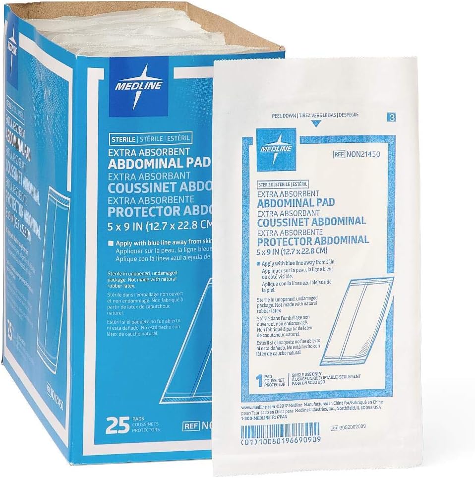 Medline Sterile Abdominal Pad 5x9 inch front view of the box