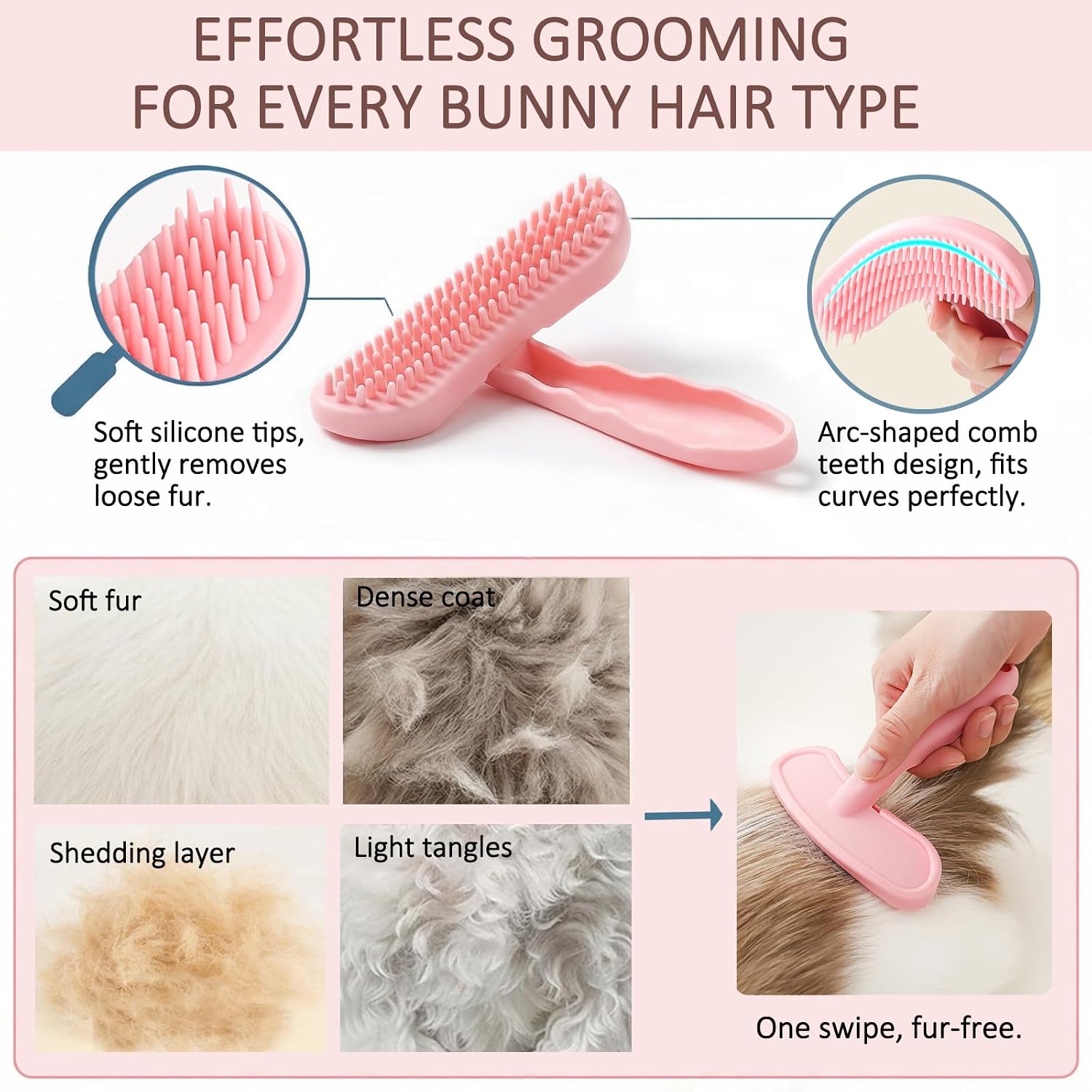 Close up view of the food grade silicone massaging bristles on the MCTOURY pet brush