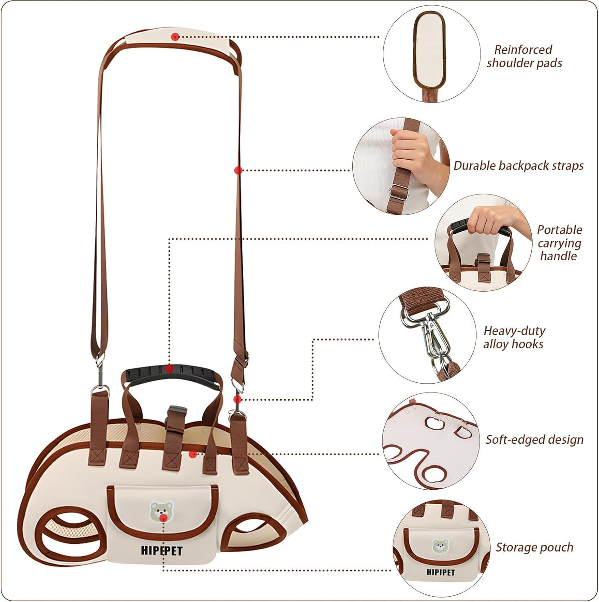DZ Duozhan Dog Lift Harness for Small Dogs, Full Body Support Sling with Adjustable Handle for Senior Injured Disabled Pets, Hands-Free Shoulder Pet Carrier (Beige, Medium) - Image 2