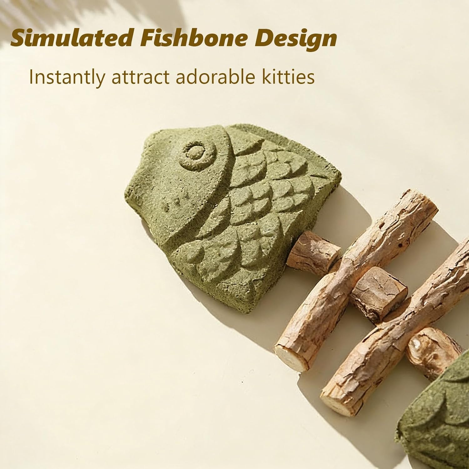Durable plant based cat dental chew showing scale textured surface details