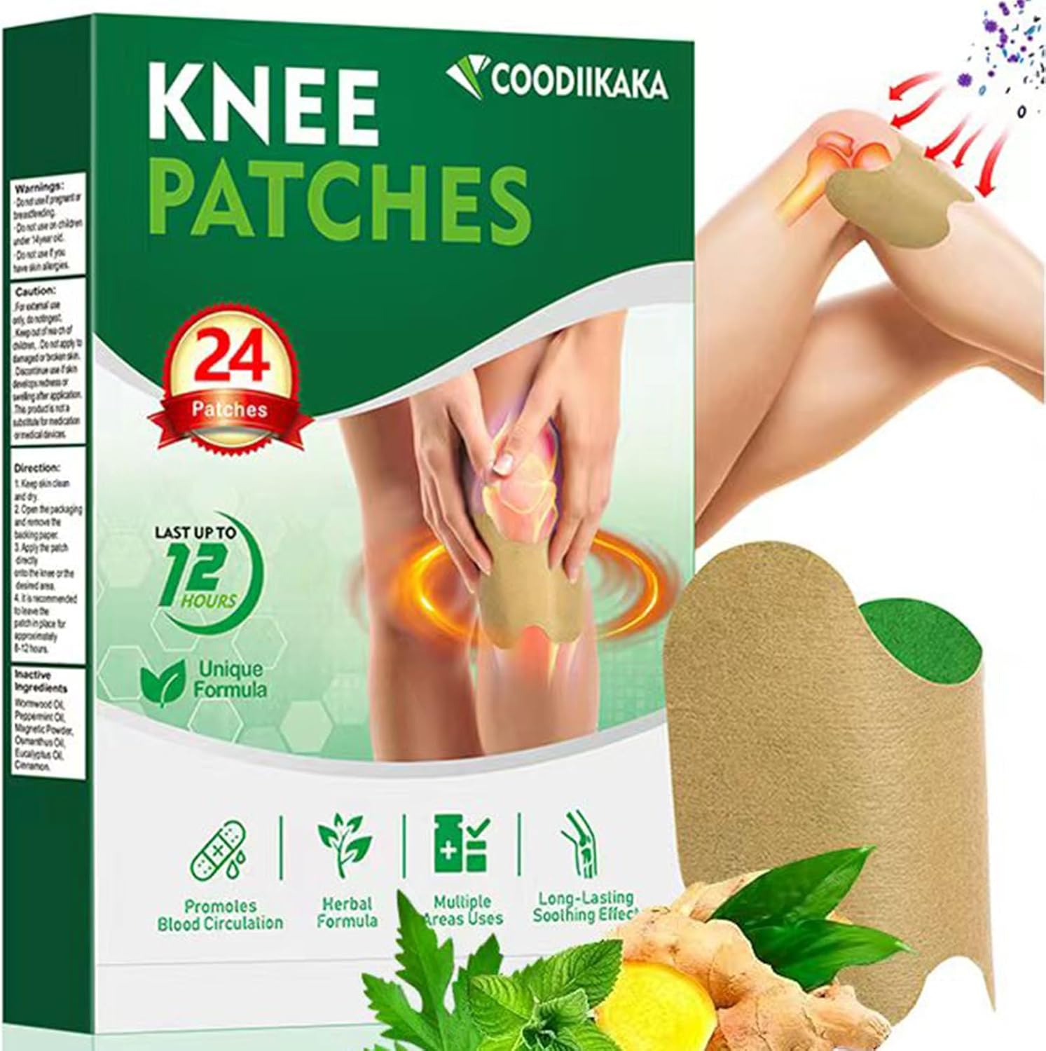Naosucura original herbal knee pain relief patches front packaging view showing twenty four count box