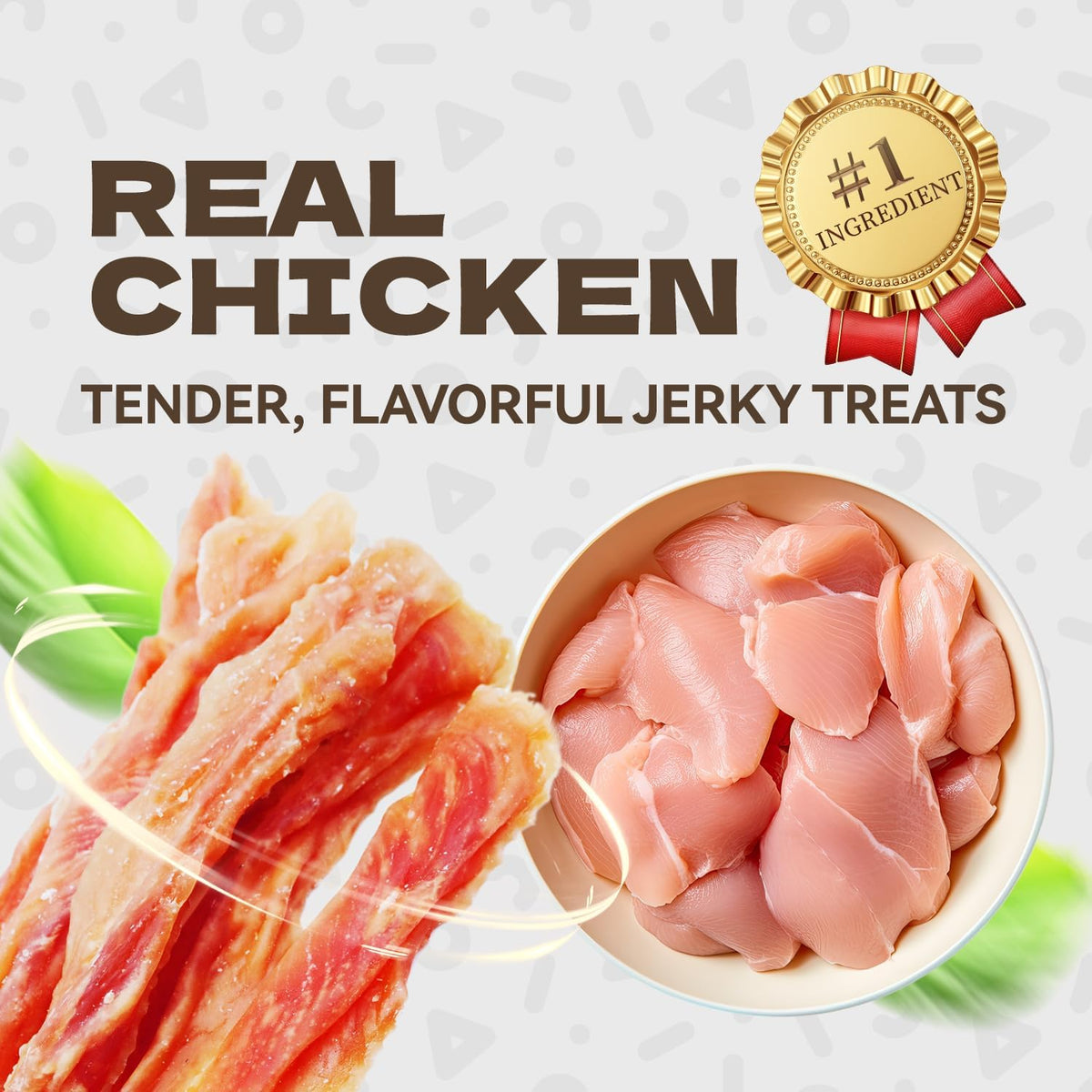 Close up of real chicken jerky strips for dogs