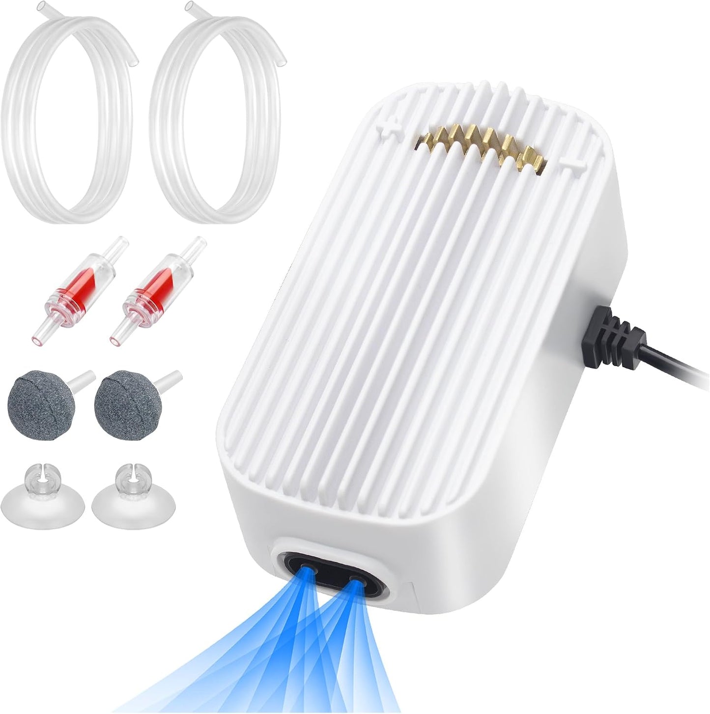 Novique aquarium air pump compact sizing illustration