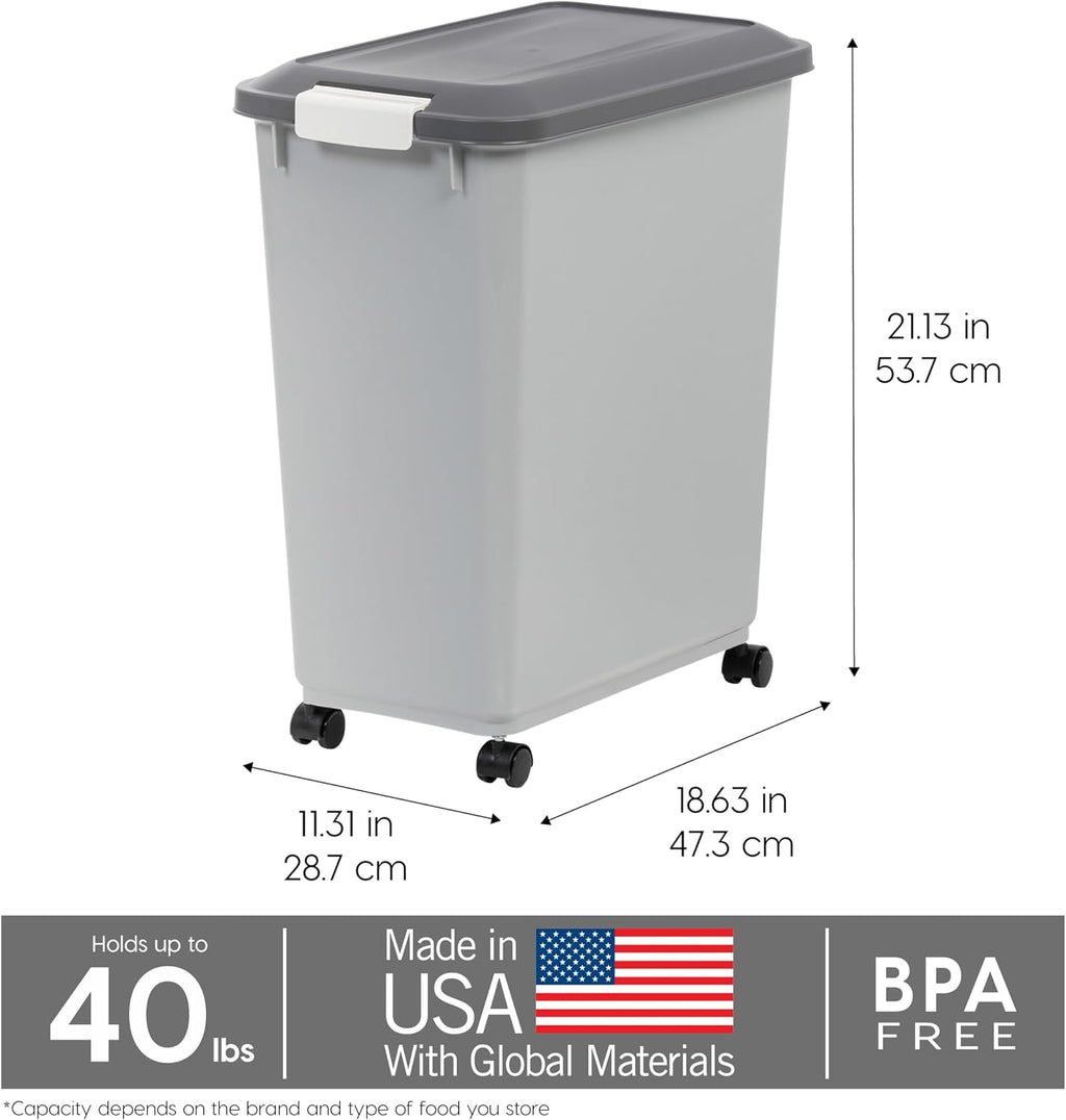 Gray Iris Usa dog food container showing snap-lock lid