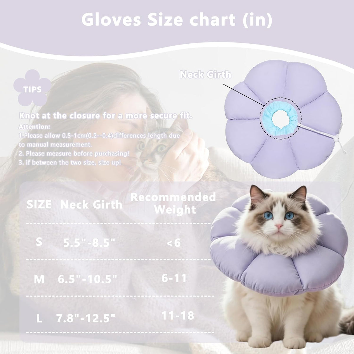 Adjustable Elizabethan e-collar for cats in purple color showing secure drawstring mechanism.