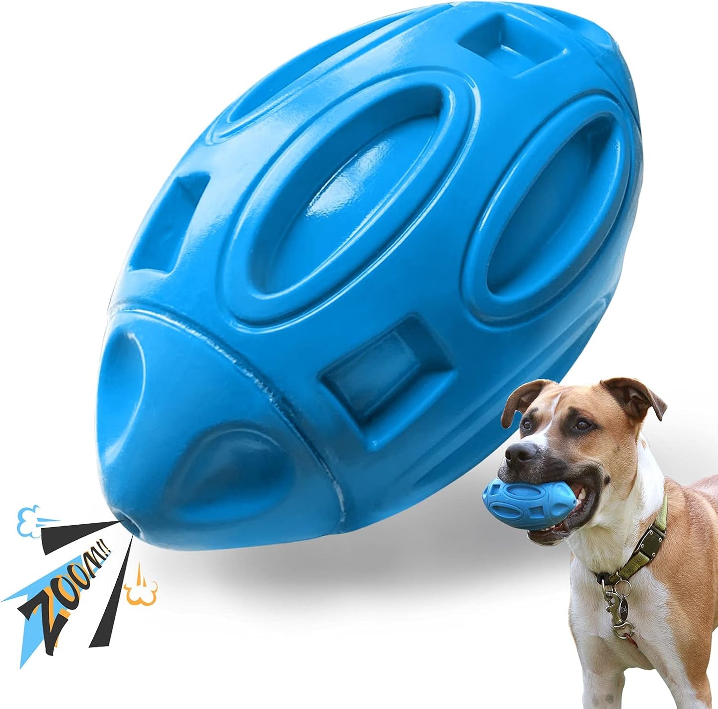 Eastblue squeaky dog toy front view durable rubber football chew toy.
