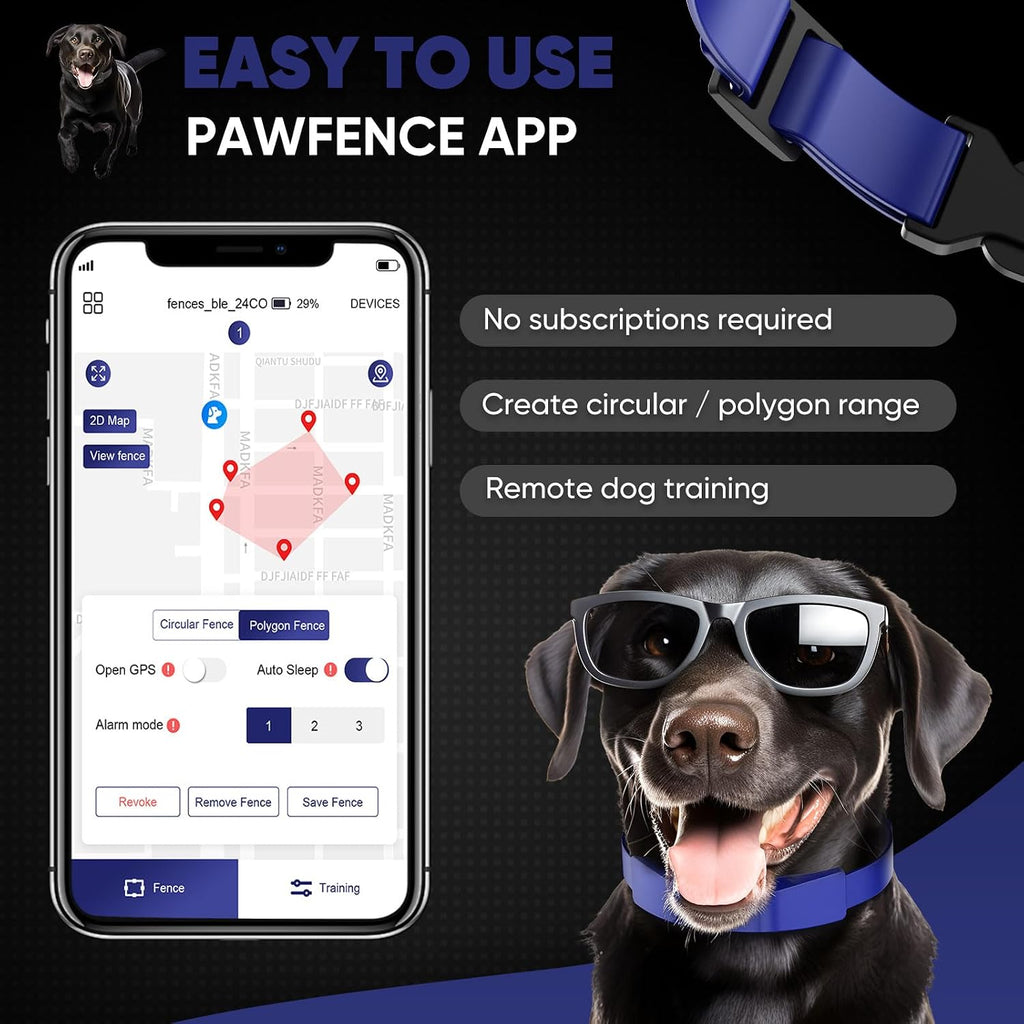 GeoPaws smart wireless pet fence system showing the adjustable silicone strap.