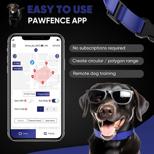 GeoPaws smart wireless pet fence system showing the adjustable silicone strap.