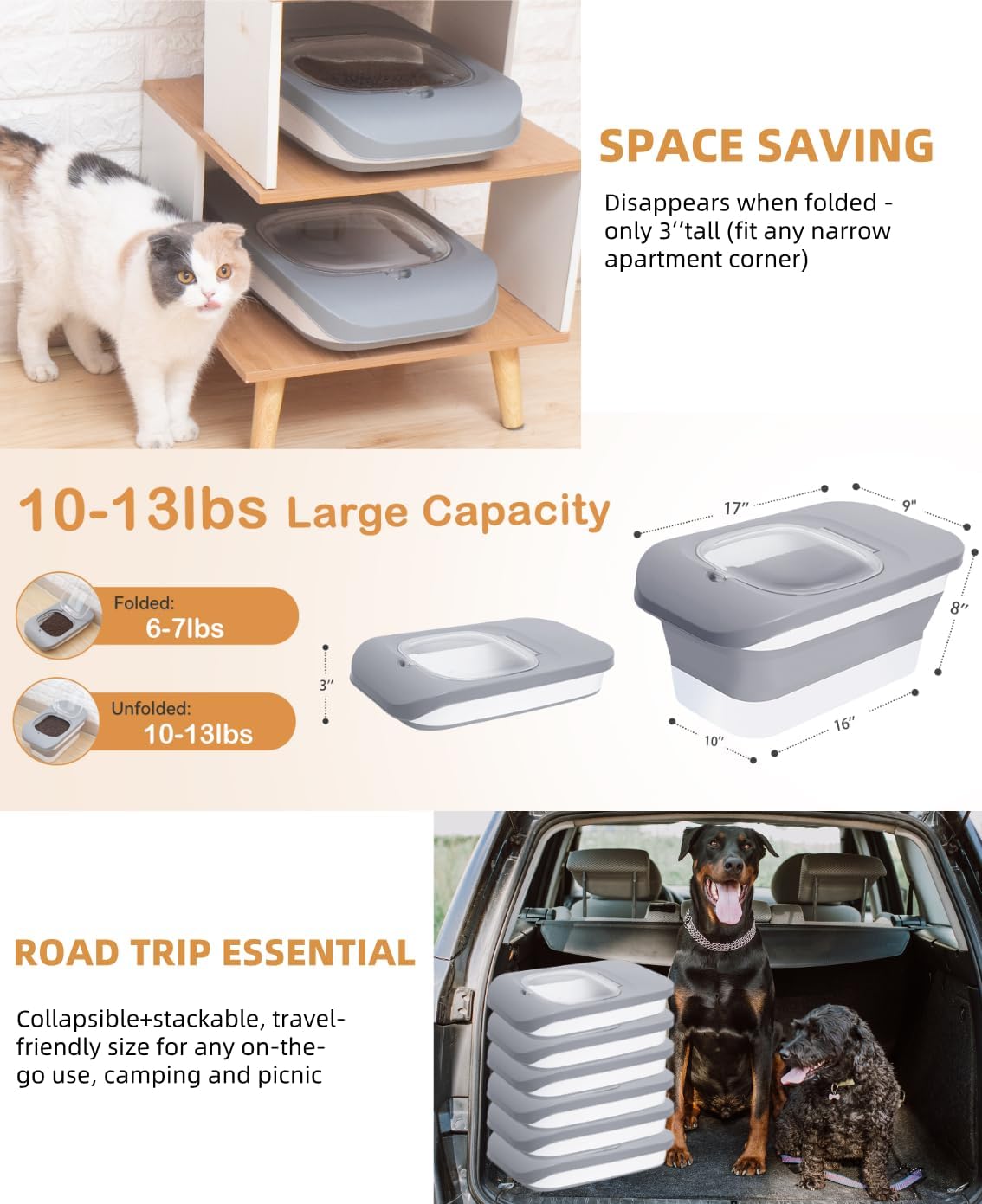 10-13 Lbs Dog Food Stroage Container, Collapsible Dog Food Containers with Airtight Lid, Pet Food Scoop, Pet Food Storage Container Dry Food for Dog, Cat and Other Pets - Image 9