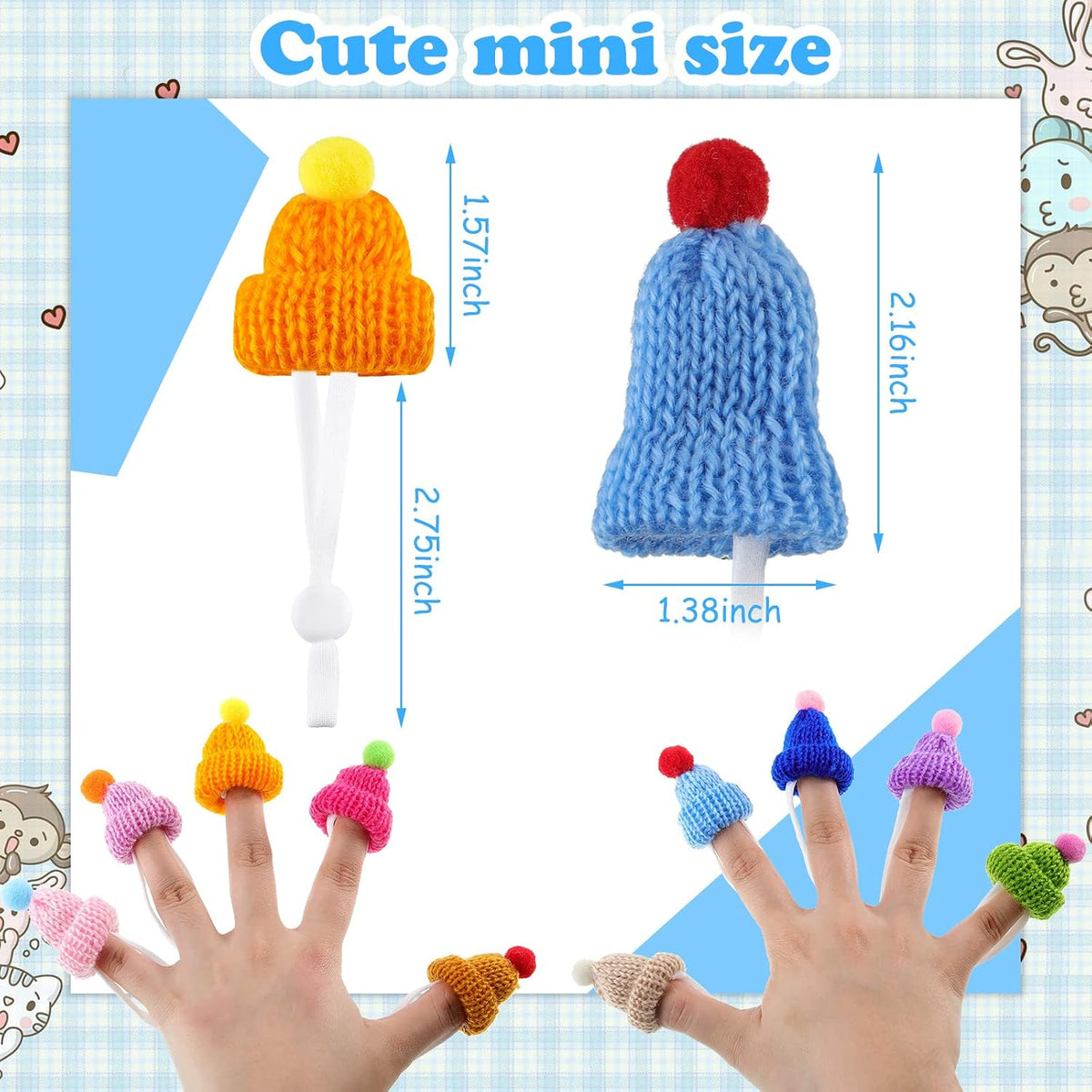 Close-up of handmade wool small animal hat with elastic chin strap