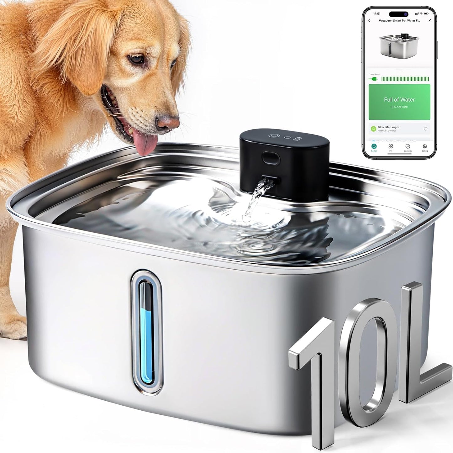 Vacqueen smart dog water fountain front view