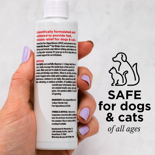 Wondercide Rescue Pet Ear Drops bottle with silicone applicator tip