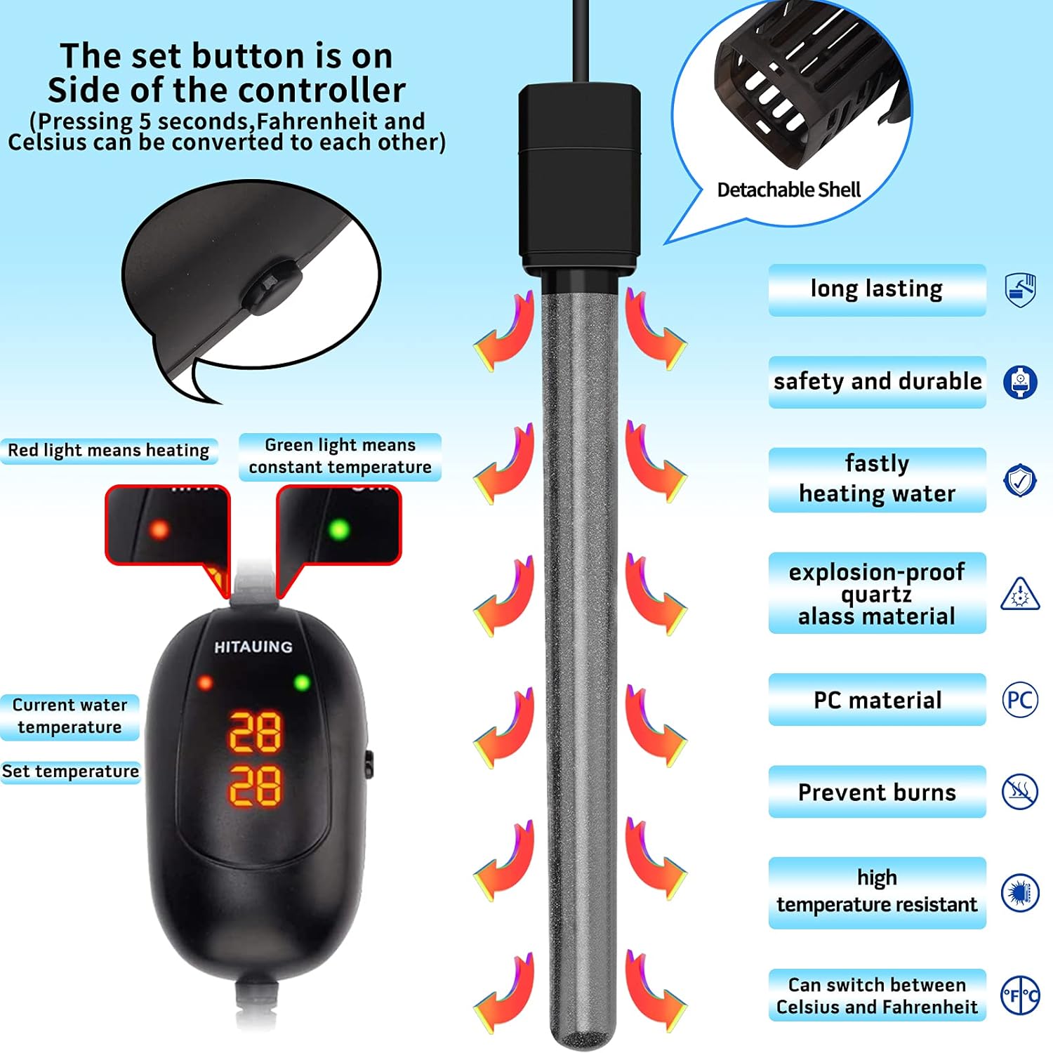 Digital LED display showing temperature on HiTauing heater