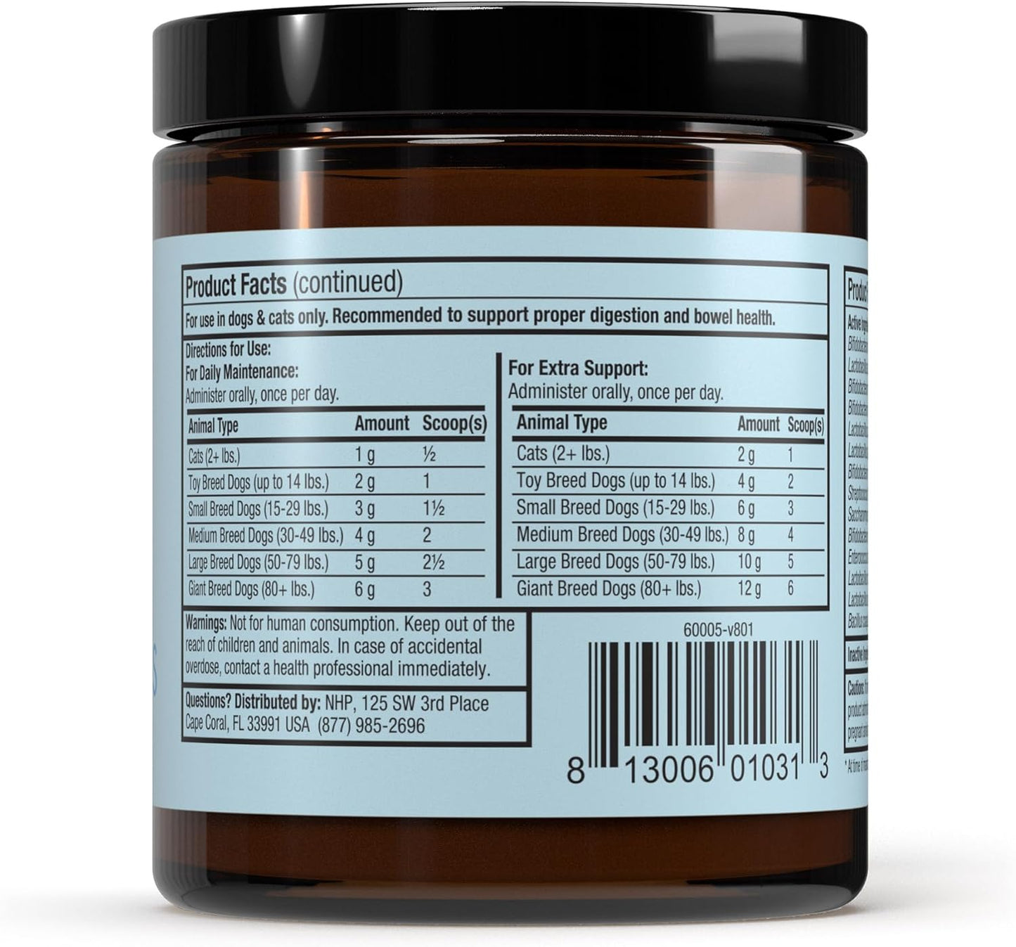 Dr. Mercola authentic USA imported pet gut health supplement detailed side label view