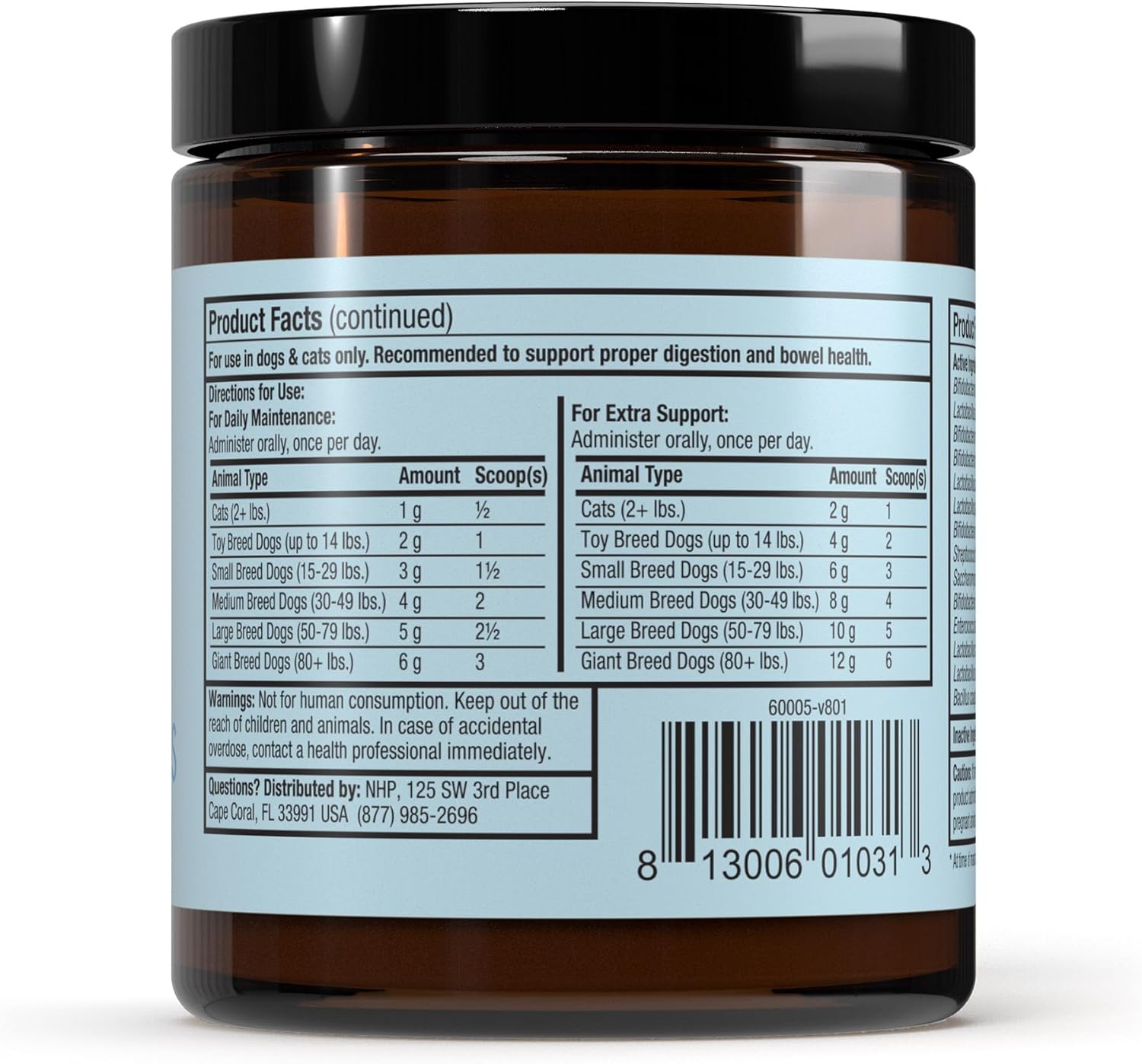 Dr. Mercola authentic USA imported pet gut health supplement detailed side label view