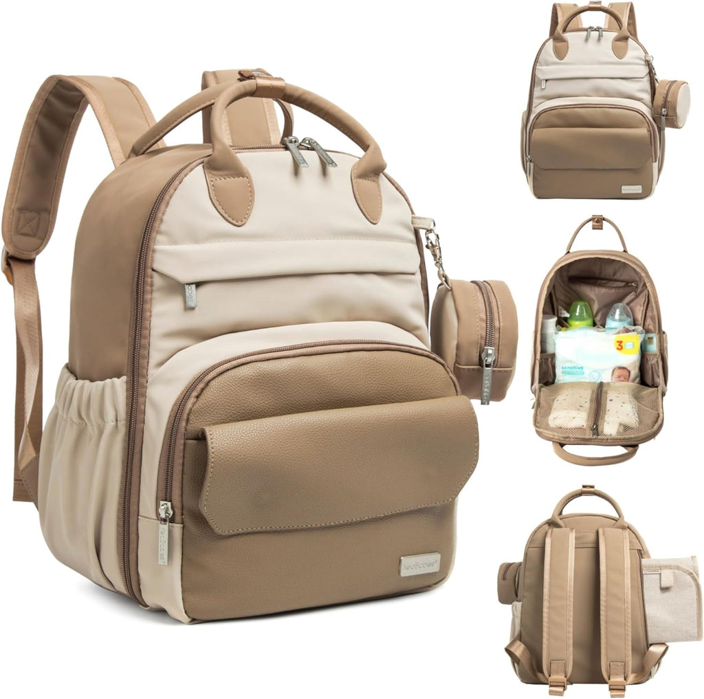 KeaBabies Play Diaper Bag Backpack front view in Latte Small