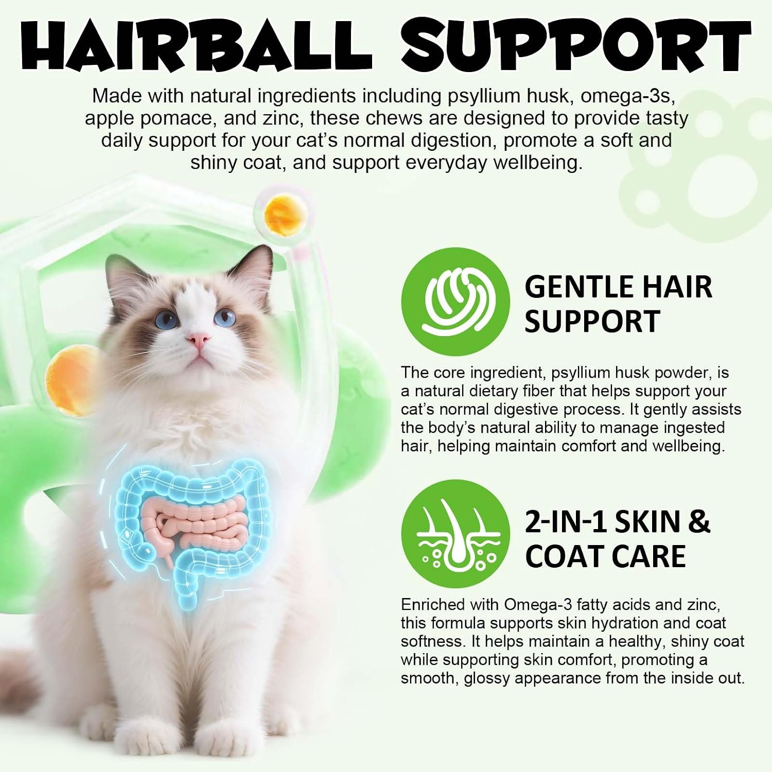 Dual texture crunchy and creamy cat treats for hairball prevention