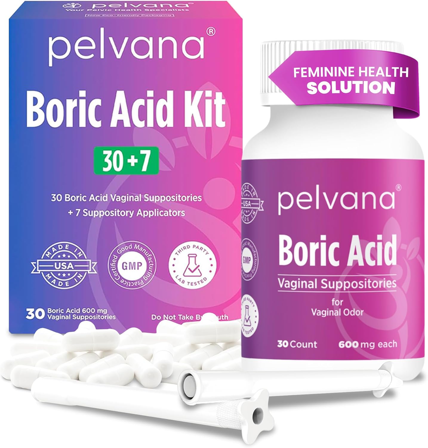 Pelvana Boric Acid Suppositories 37 Piece Kit front view