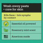 Natural flea and tick treatment for dogs being applied to a wet canine coat