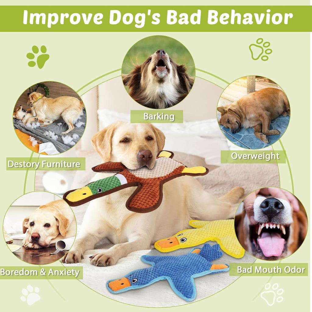 Crinkle paper stuffed duck shape dog toy for interactive play