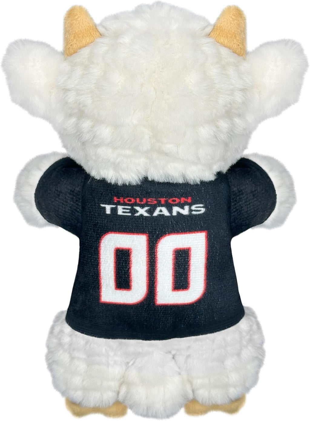 Goat shaped dog fetch toy wearing blue team uniform jersey