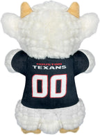 Goat shaped dog fetch toy wearing blue team uniform jersey