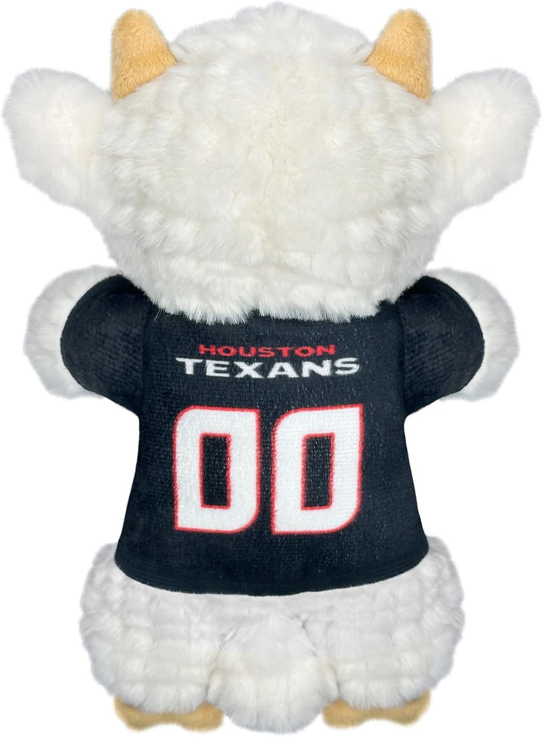 Goat shaped dog fetch toy wearing blue team uniform jersey