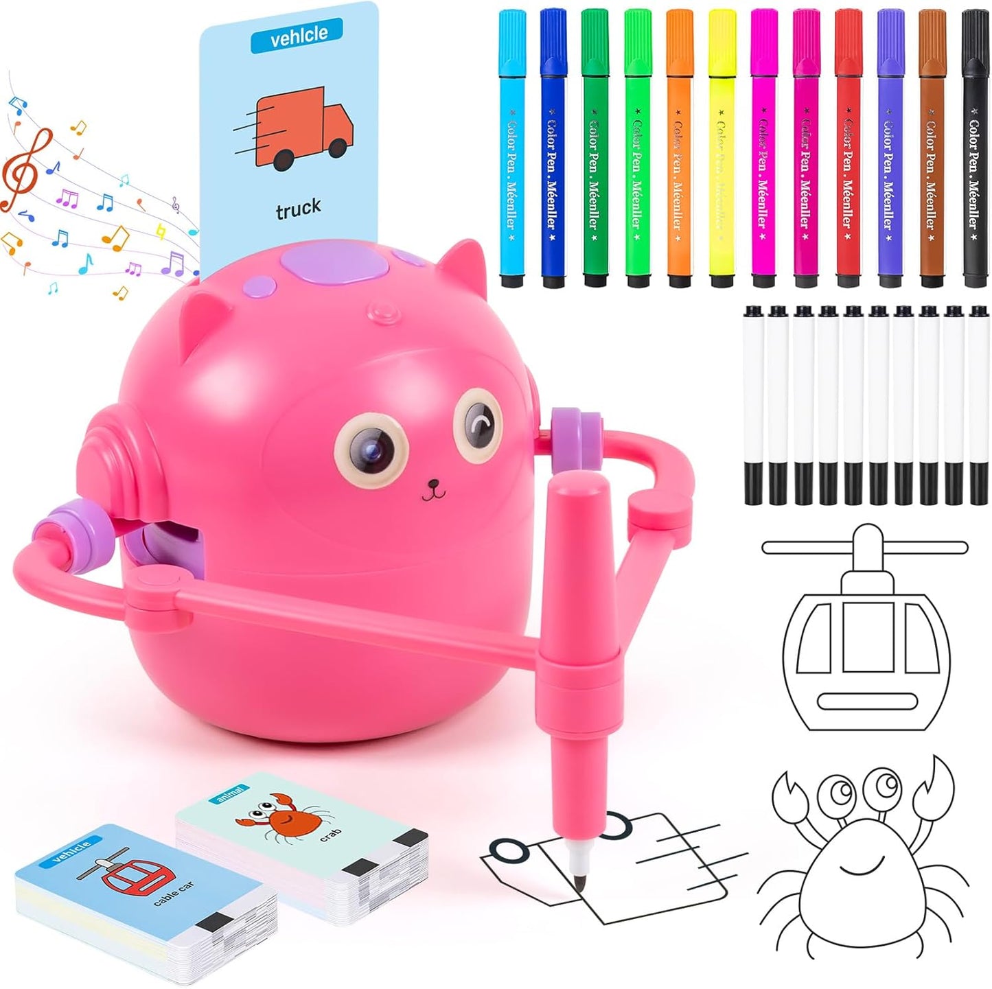 TREEFIA drawing robot for kids front view showing pink doodle bot toy body with pen holder