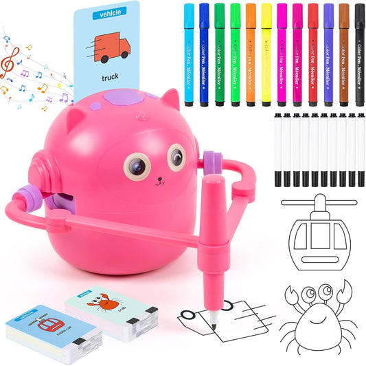 TREEFIA drawing robot for kids front view showing pink doodle bot toy body with pen holder