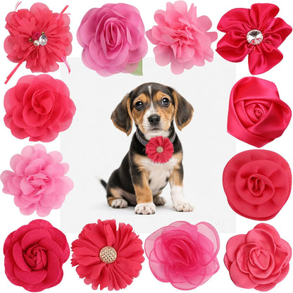 12 Pcs Pink Dog Collar Flowers Cat Collar Flower Attachment Detachable Embellishment with Elastic Rubber Band Soft Chiffon Dog Bow Tie Charms Flower for Female Dogs Wedding Birthday Parties - Image 9
