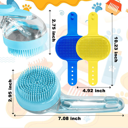 Demonstration of the adjustable rubber strap on the palm-held dog shedding brush.