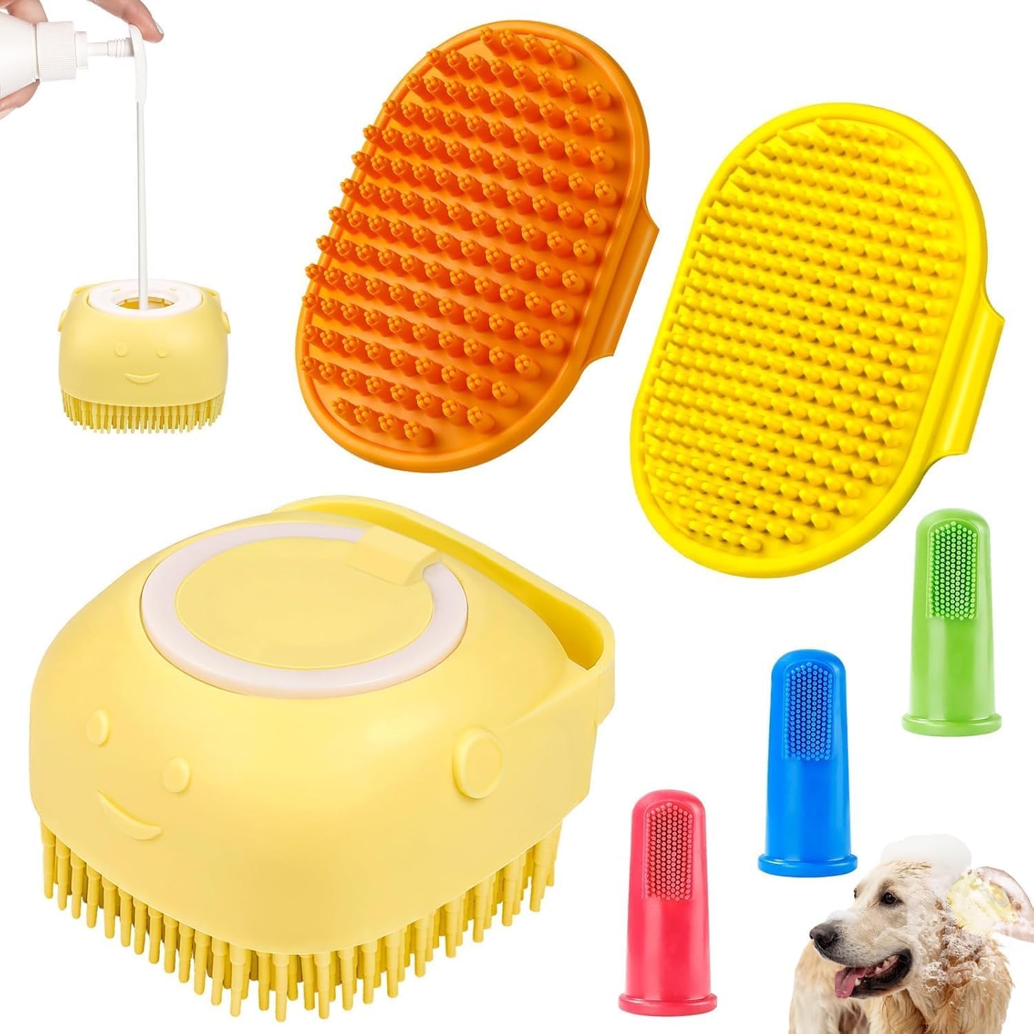 Soft silicone bristles close up on the Comotech dog bathing tool