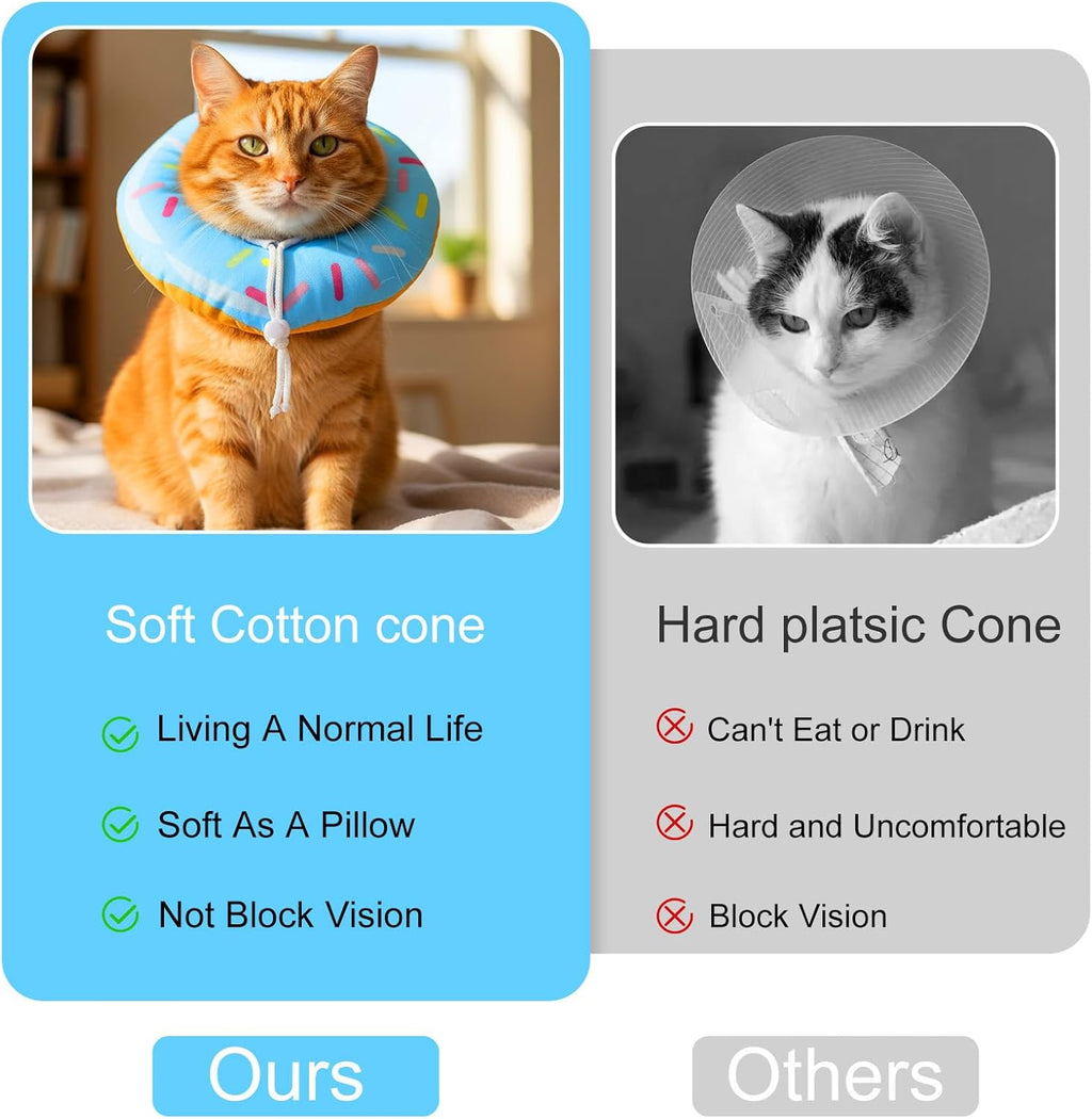 Cat wearing the Hpmjz soft Elizabethan collar while eating comfortably