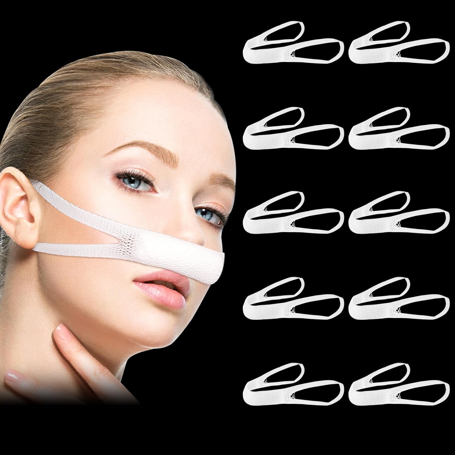 Generic Elastic Nasal Bandage front view showing white absorbent cotton core and ear loops.