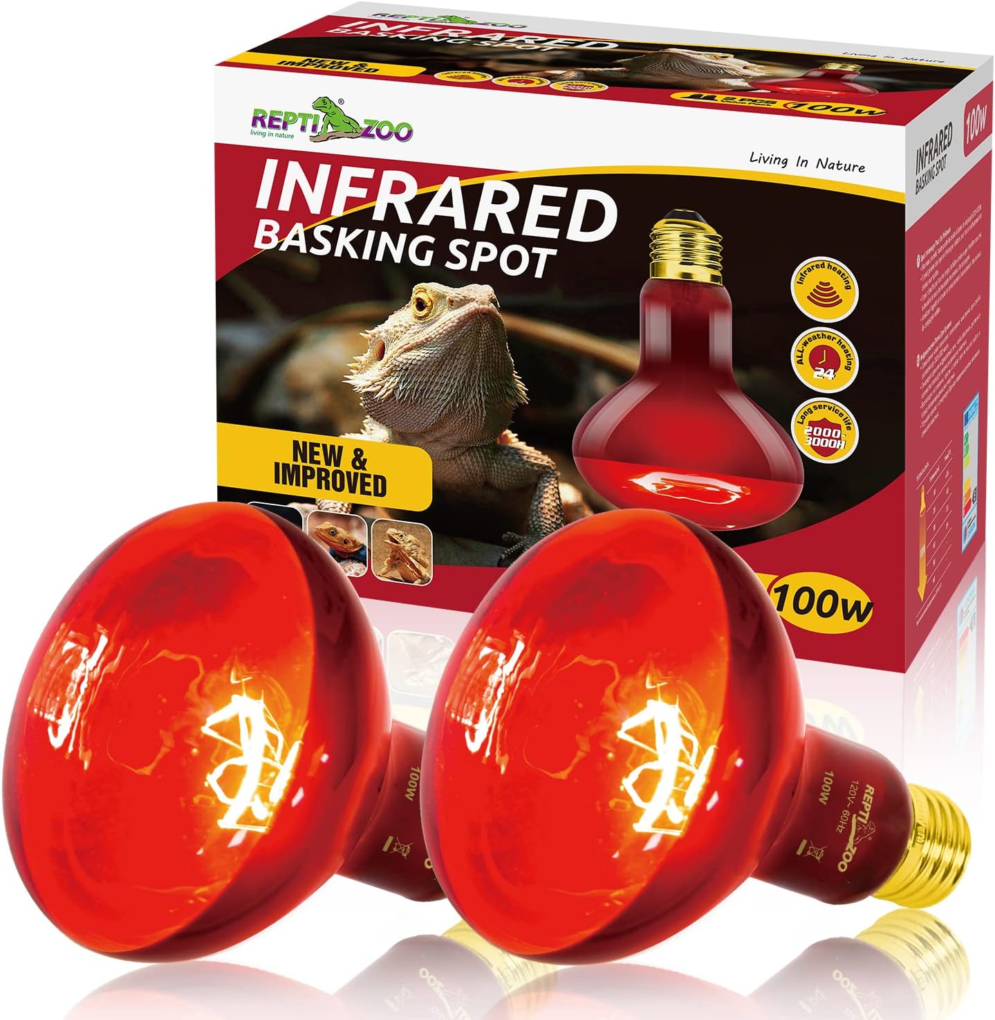 A pair of REPTI ZOO premium amphibian and reptile thermal spot lamps showcasing professional grade manufacturing standards