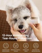 Hypoallergenic pet tear stain remover stick being applied to a dog.